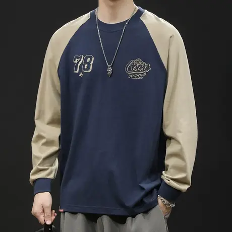 重磅260克长袖t恤男纯棉潮牌宽松大码秋季2023新款男士拼接春秋款图片