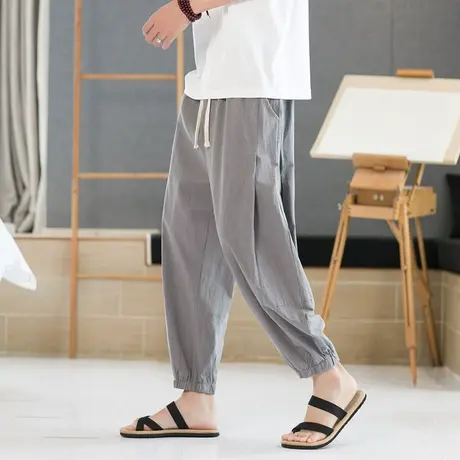 夏季薄款男士休闲工装裤纯棉宽松束脚九分运动裤男款哈伦裤子男生商品大图