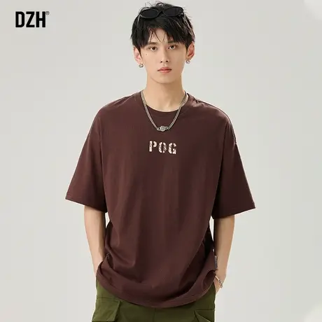 男士美式咖色t恤男短袖夏季薄款印花体恤2023新款打底衫半袖上衣图片