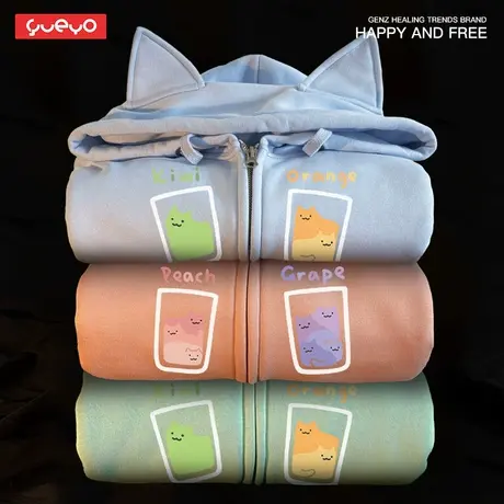 悦游 猫果汁 趣味中性风廓形印花休闲加绒外套男原创设计潮牌图片