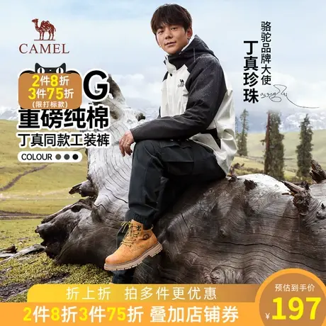 骆驼男装工装裤子男秋季2023新款290g重磅宽松运动纯棉束脚休闲裤商品大图
