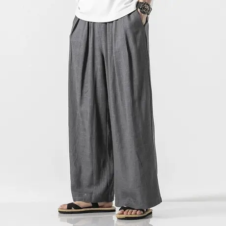 秋季棉麻阔腿裤子男大码宽松休闲裤中式汉服裤裙亚麻复古打坐禅裤图片
