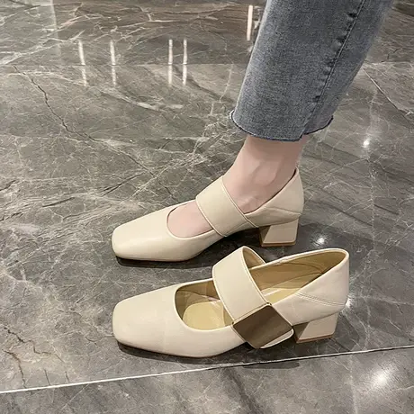 粗跟玛丽珍鞋女2023年夏季方头高跟单鞋晚风气质仙女法式小皮鞋潮商品大图