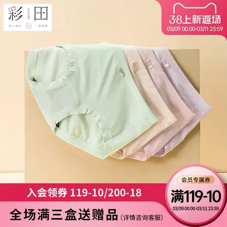 彩田夏季新款女士莫代尔马克龙色系蝴蝶透气结抗菌底档中腰三角裤商品大图