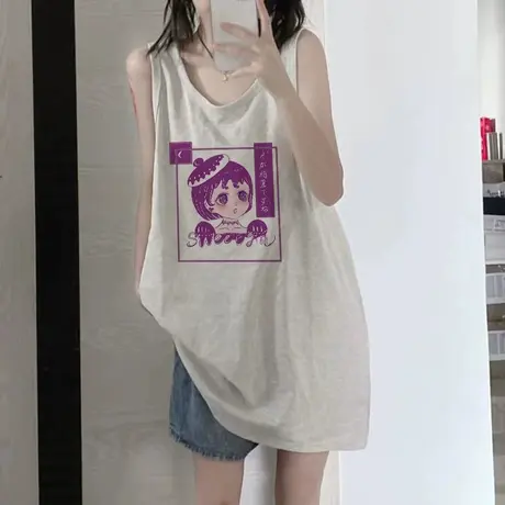 纯棉吊带运动坎肩背心无袖t恤女夏季设计感小众外穿宽松挂脖上衣商品大图