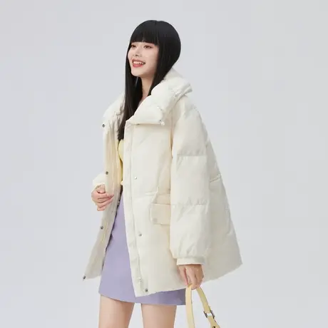 艾莱依短款2022年秋冬羽绒服女士新款白色时尚宽松设计感小众外套商品大图