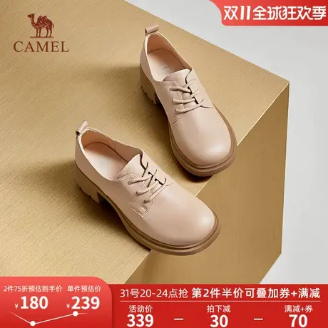骆驼女鞋2023秋季新款复古英伦风小皮鞋女真皮玛丽珍鞋粗跟单鞋女图片