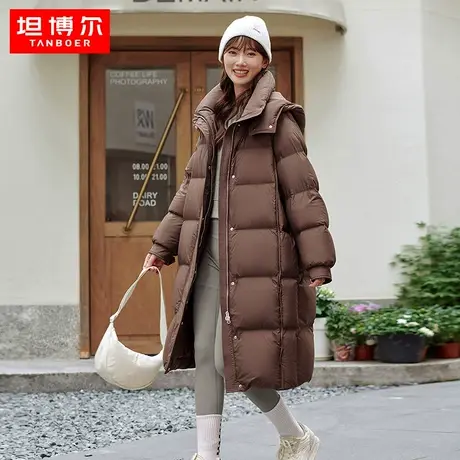 坦博尔23冬季新款羽绒服女士美拉德色系长款连帽加厚保暖外套冬季商品大图