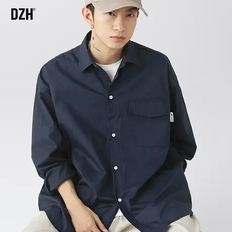 男士藏青色衬衫男长袖高级感休闲衬衣外套春秋男装2023新款寸衫潮图片