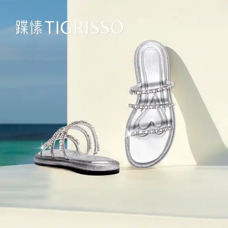 蹀愫夏外穿水钻一字带仙女风沙滩度假凉拖鞋TA54309-51商品大图
