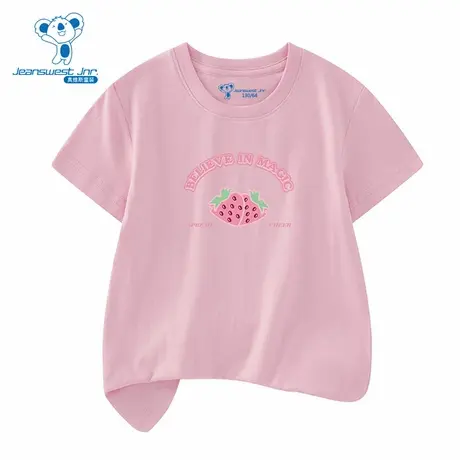 XD真维斯女童春季新款可爱草莓印花甜美休闲简约女孩短袖T恤商品大图