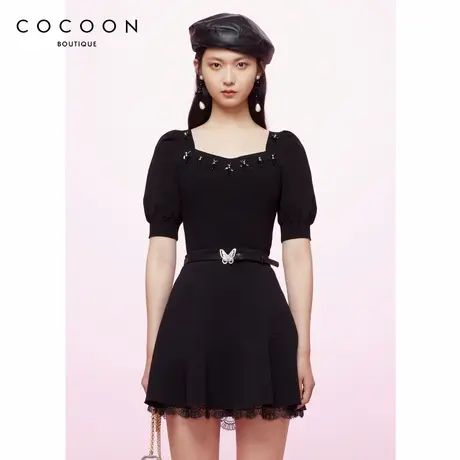 可可尼COCOON 商场同款 秋冬新款气质手工钉珠设计层次感针织衫女图片