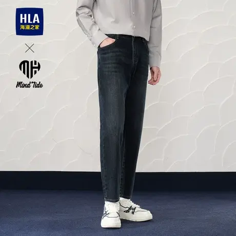 HLA/海澜之家亦心即为牛仔裤2024秋季新五袋款微弹刺绣锥形裤子男图片