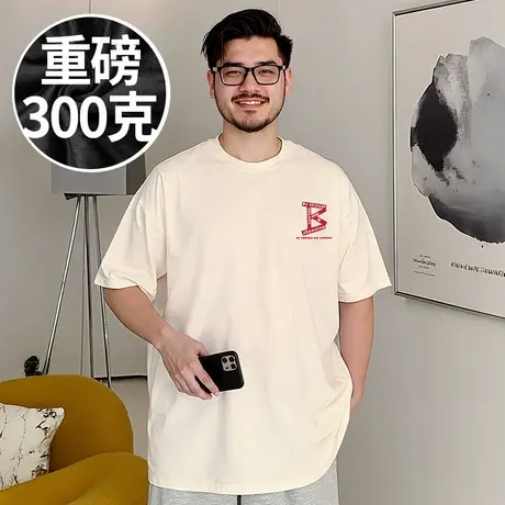 2025新款重磅胖子T恤嘻哈胶带字母B短袖纯棉加肥加大码男装夏半袖商品大图