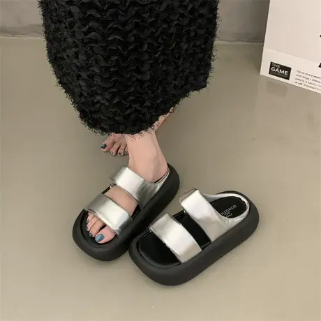 厚底银色拖鞋女2025年夏季新款配裙子海边沙滩凉拖鞋百搭休闲凉鞋商品大图