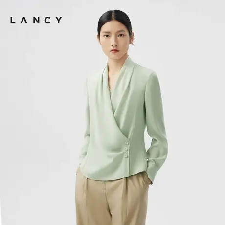 LANCY/朗姿2024春季新款长袖通勤三醋酸衬衫女法式设计感荡领上衣图片
