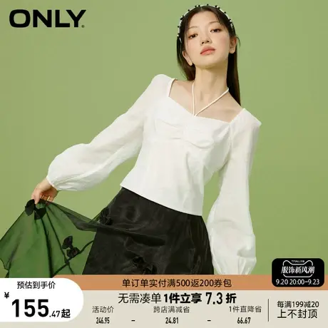 ONLY奥莱春季新款方领短款泡泡袖纯色长袖雪纺衫女商品大图