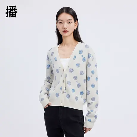 【清仓】播春季新品商场同款简约宽松百搭V领气质针织开衫BDQ1UD0商品大图
