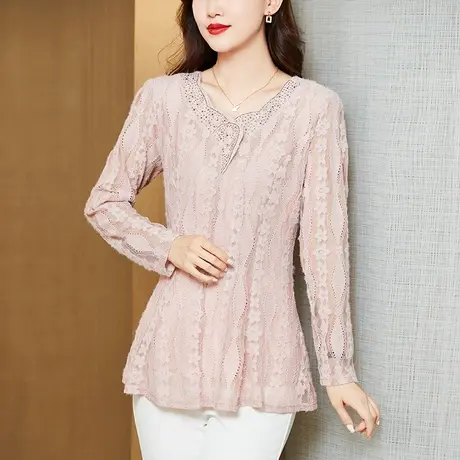 早春秋款女装上衣2023新款蕾丝打底衫长袖内搭洋气小衫遮肚子大码图片