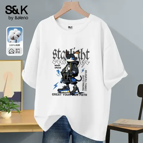 班尼路SK系列纯棉t恤男夏季高级感卡通潮牌体恤小众白色短袖男款A图片
