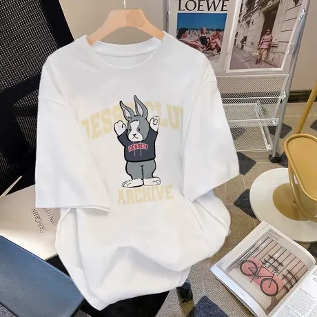 港味chic短袖女夏新款大码复古风纯棉t恤女ins潮小众宽松百搭上衣商品大图