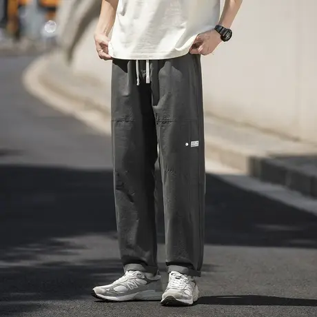 唐狮春季新款男休闲裤简约复古宽松直筒拼接工装裤子潮流百搭图片
