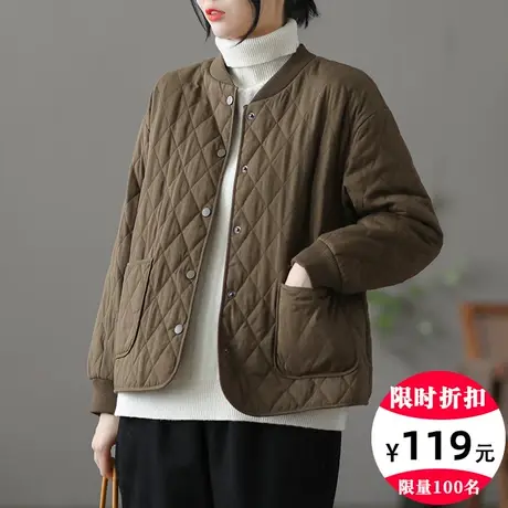 dza 文艺复古短款宽松棉服女士冬季2022新款轻薄棉衣休闲棉袄外套图片