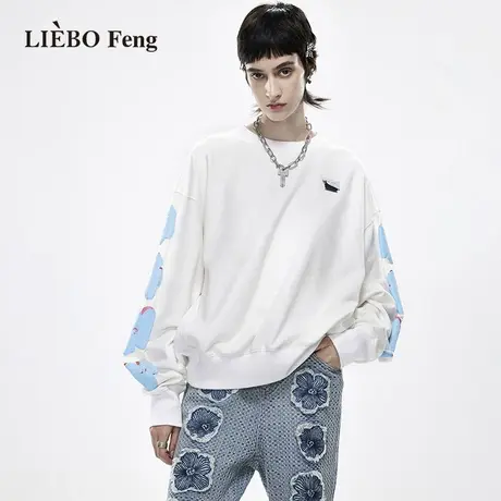 裂帛LIEBOFeng设计师品牌oversize宽松遮肉chic慵懒风白色卫衣女图片