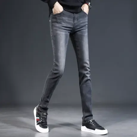 高端牛仔裤男2023新款秋季灰色修身小脚潮牌潮流男士休闲弹力裤子图片