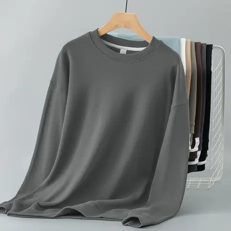 350g重磅卫衣男2023新款宽松潮流纯色套头无帽长袖t恤圆领上衣服商品大图