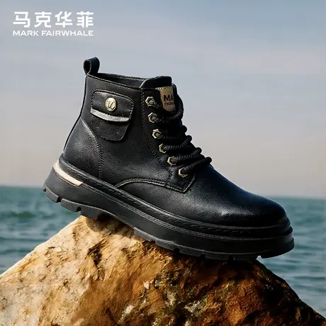 马克华菲马丁靴新款男士黑色皮靴户外耐磨工装靴休闲伞兵靴男靴子商品大图