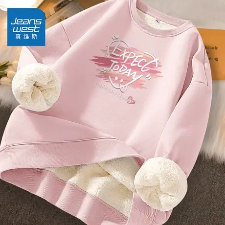 NOE真维斯圆领卫衣女2025新款秋季爆款青少年宽松加绒加厚上衣商品大图
