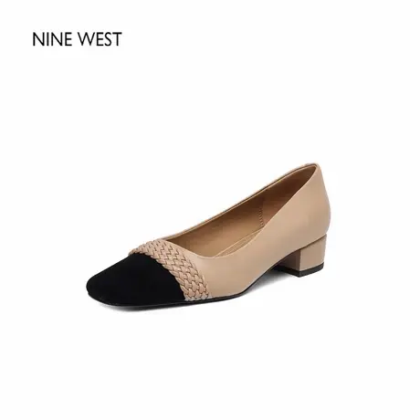 Nine West/玖熙新款小香风玛丽珍鞋女粗跟单鞋拼色方头高跟鞋商品大图