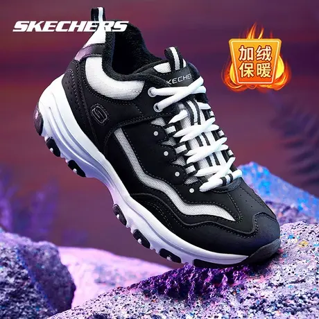 Skechers斯凯奇女鞋冬季加绒棉鞋老爹鞋厚底黑白熊猫鞋中帮休闲鞋商品大图