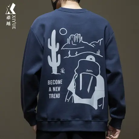 希越350g精品双面棉户外卫衣男秋季潮牌宽松大码印花男士套头上衣图片