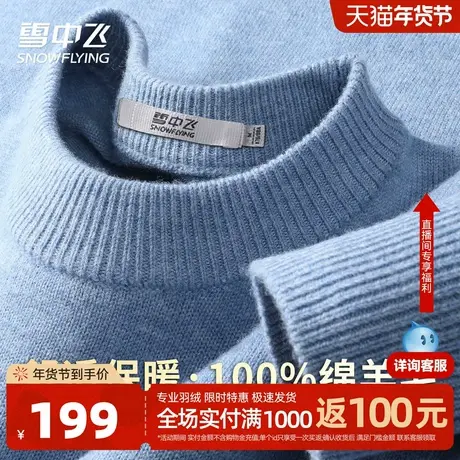 雪中飞【内搭必备品 100绵羊毛】厚款纯色圆领休闲百搭羊毛衫男W图片