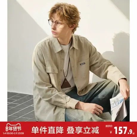 唐狮2026春季新款男长袖衬衫卡其色衬衫外套男士美式潮流工装休闲图片