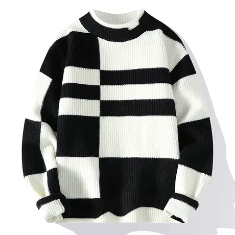 假两件毛衣男士秋冬季潮牌宽松冬天加厚针织毛线衫假两件打底上衣商品大图