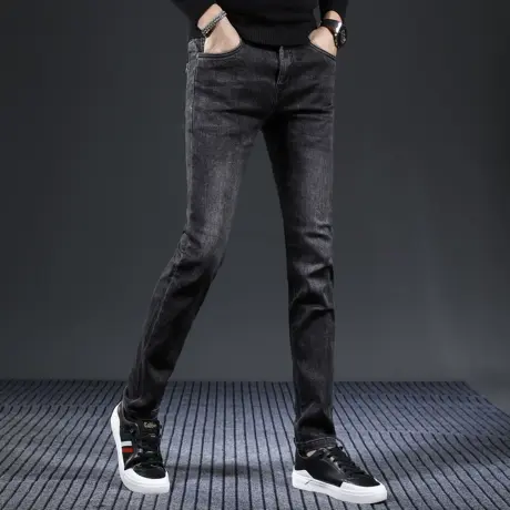 牛仔裤男水洗修身小脚裤高档韩版弹力长裤2023秋冬季新款牛仔裤子商品大图