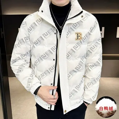 羽绒服男款冬季高级感潮牌印花立领帅气时尚防寒保暖加厚鸭绒外套商品大图