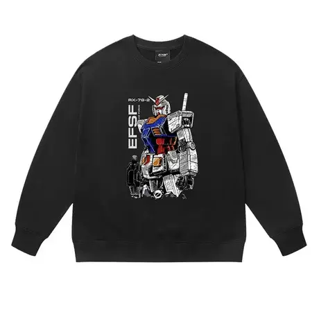 日系潮流游戏动漫机甲战士高达卫衣男潮复古重磅oversize黑色上衣图片