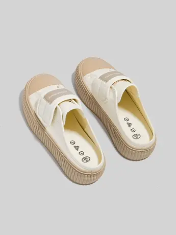 Betoo2023新厚底魔术贴一脚蹬懒人鞋半拖帆布鞋女夏季百搭小白鞋商品大图