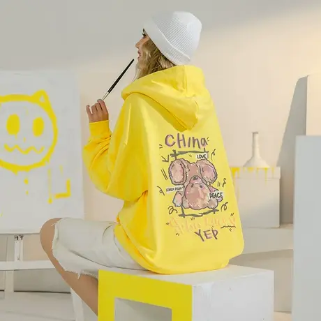 yep小熊连帽卫衣女春秋上衣炸街欧美潮牌原创小众外套oversize图片