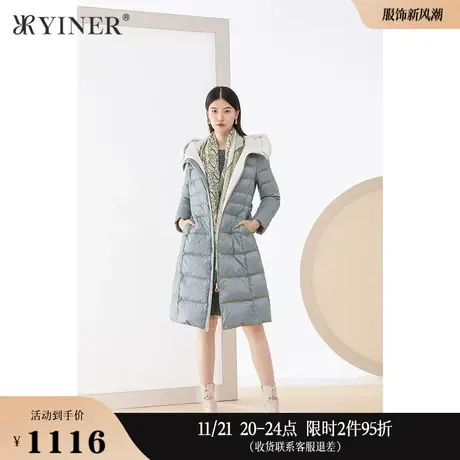 YINER音儿女装冬季水貂毛领加厚白鹅绒羽绒服商品大图