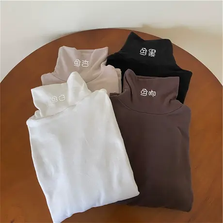 春秋冬季洋气高领百搭加厚加绒打底衫内搭保暖白色长袖t恤女上衣商品大图