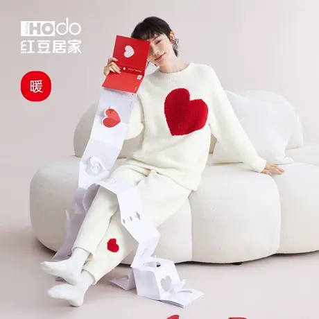 红豆居家睡衣女超柔软半边绒保暖加厚可外穿抗静电家居服套装秋冬商品大图