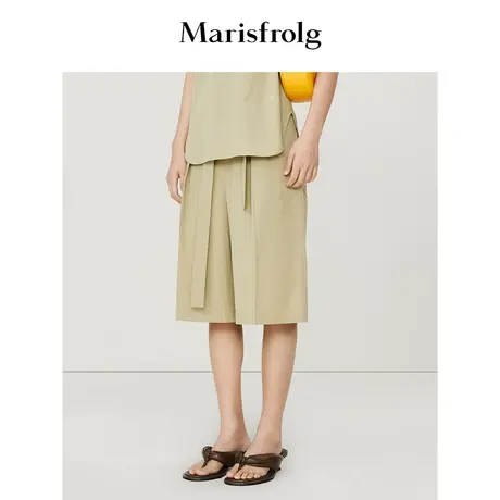 【商场同款】玛丝菲尔2023年夏季新款卡其色系带式纯棉五分阔腿裤商品大图