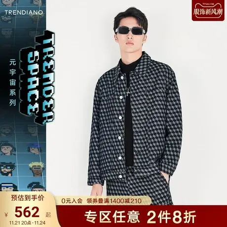 TRENDIANO官方潮牌男装秋季新款潮流提花纯棉牛仔夹克外套男商品大图
