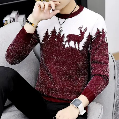 秋冬季学生马海毛针织衫潮牌加厚仿貂毛保暖打底衫男韩版加厚毛衣图片