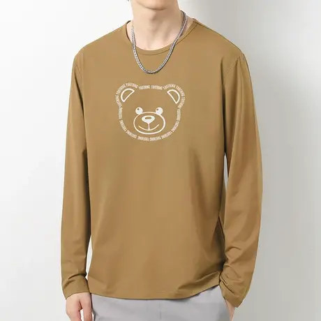 莫代尔男士长袖t恤秋季薄款小熊印花潮流ins内搭打底衫圆领秋衣服商品大图